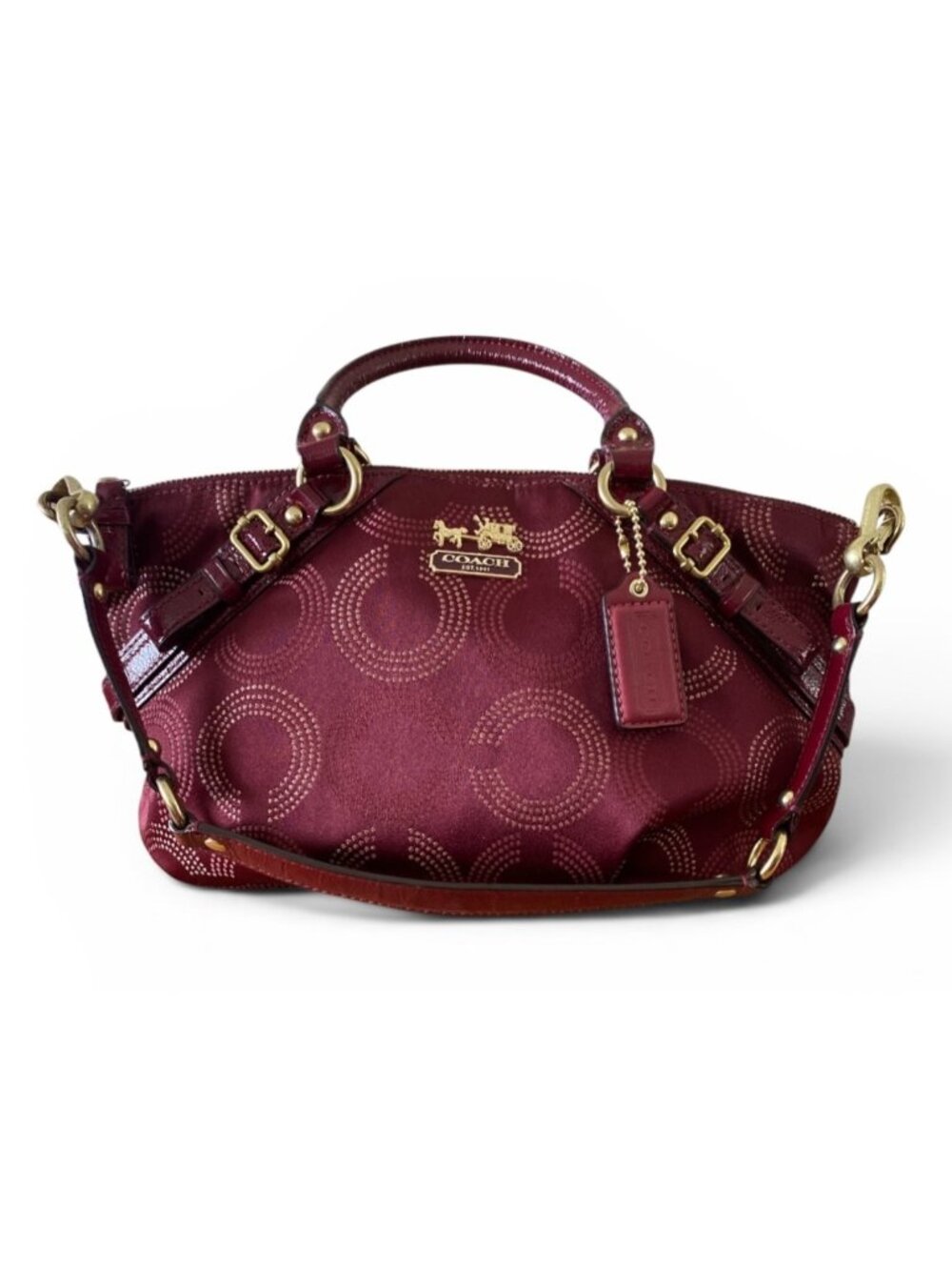 Coach Madison Dotted OP Art Signature C Sophia Satchel Crimson Dust Bag 15939